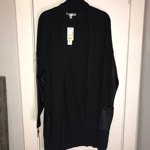 Black Cardigan with Leather Accents